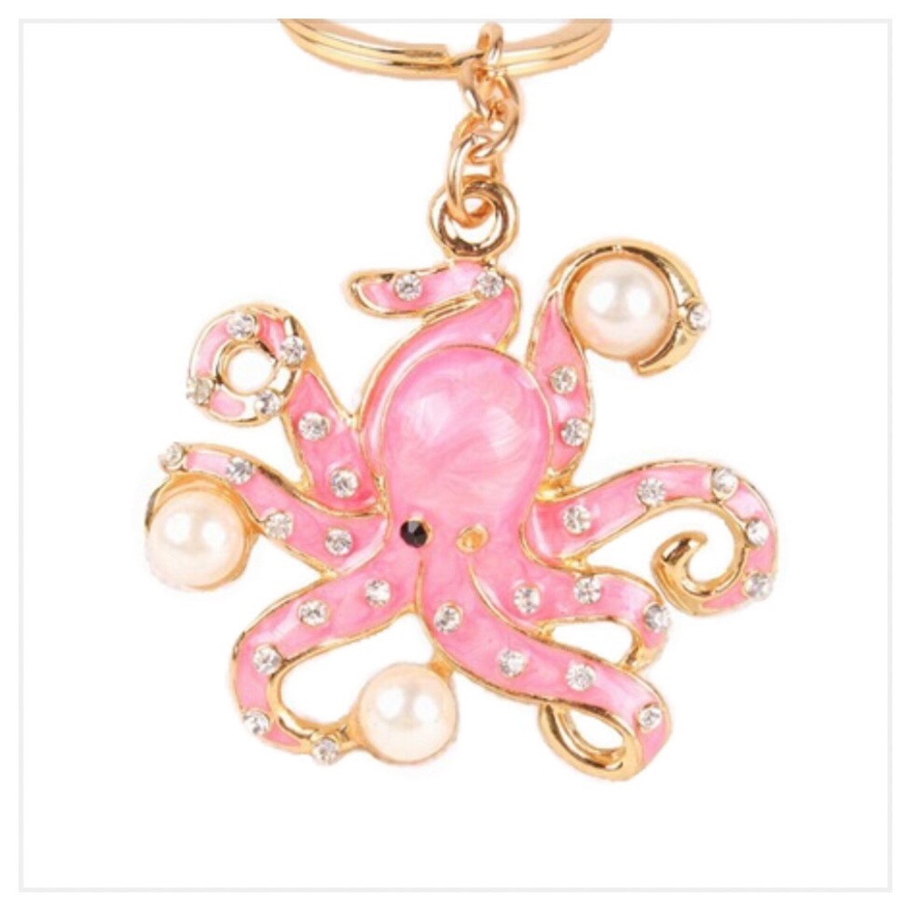 CRYSTAL PINK OCTOPUS KEYCHAIN ๐โโ๐ - Picture 1 of 3